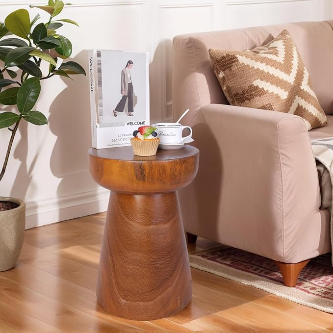 Athaliah Small Rustic Wooden Side Table – 15.75″H Tree Stump Accent Table - Image 5