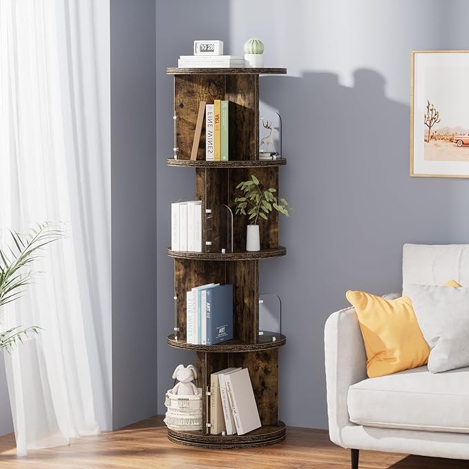 VECELO 4 Tier Revolving Bookshelf Tower, 360° Display Floor Standing Storage - Image 8