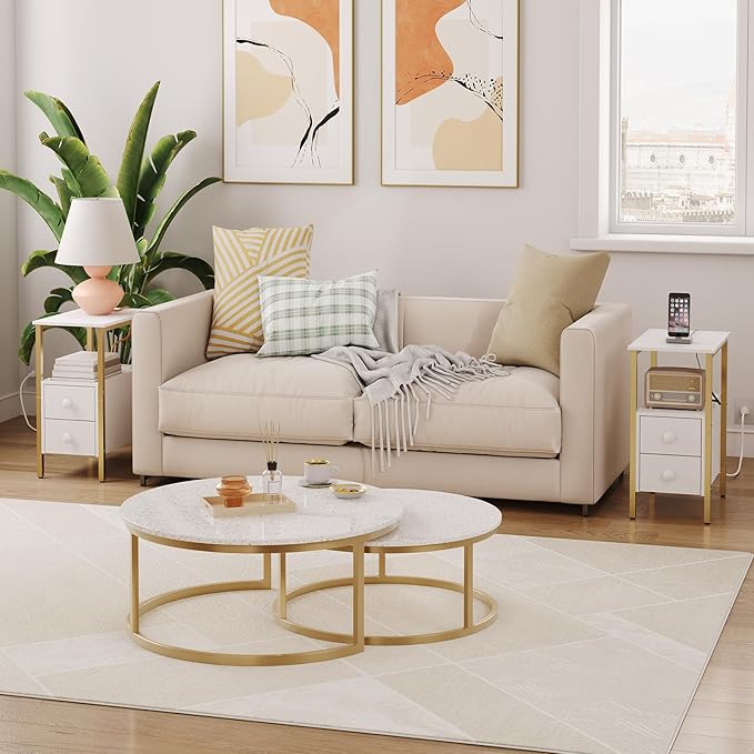 HOOBRO End Table with Charging Station, Narrow Side Table with 2 Drawer & USB - Image 9