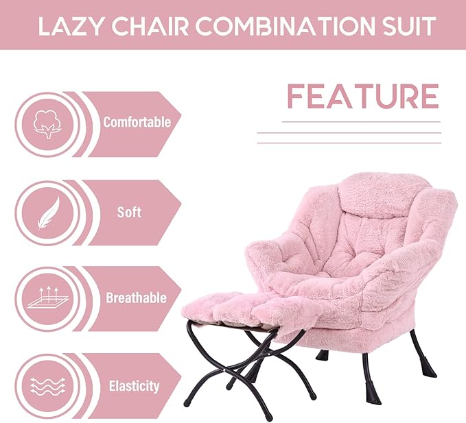 LITA Lazy Chair with Ottoman, Modern Accent Leisure Upholstered Sofa, - Image 7