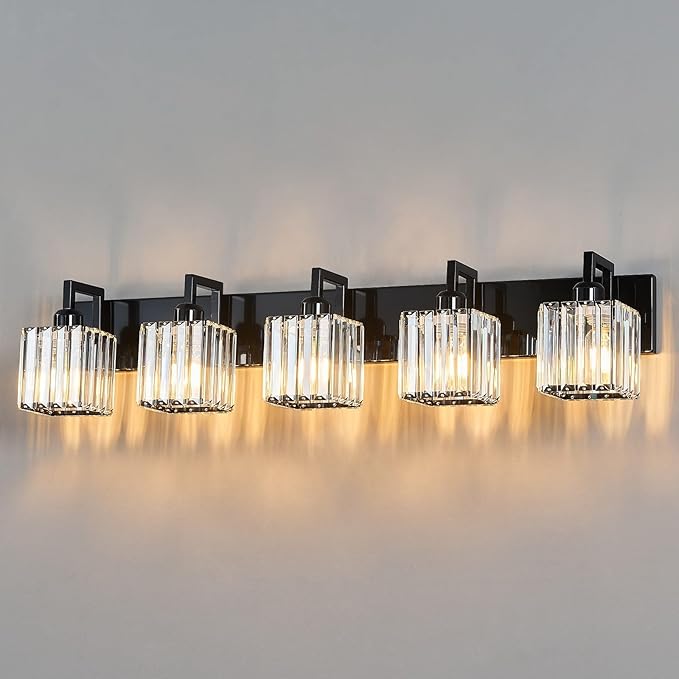 Modern Bathroom Vanity Light 5-Lights Plating Black Vanity Light Crystal Wall by FDPBY