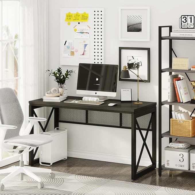 BON AUGURE Black Desk, Wood Computer Desk, Industrial Office Desks, Sturdy - Image 8