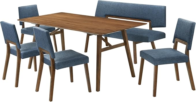 Armen Living Channell Mid Century Modern 6 Piece Walnut Wood Dining Table Set by ArmenLiving