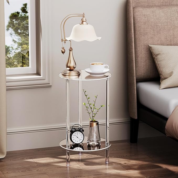 Clear Round Acrylic Side Table for Small Spaces, 11.81" L x 11.81" W x 19.82" H - Image 6