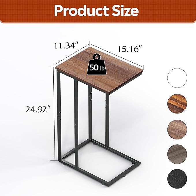 WLIVE C Shaped End Table, Small Side Tables - Image 3