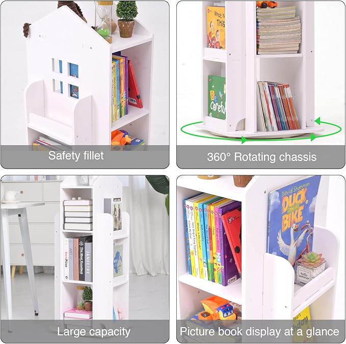 Rotating Bookshelf, 360 Display 3 Tier Floor Standing Bookcase Storage Rack - Image 5