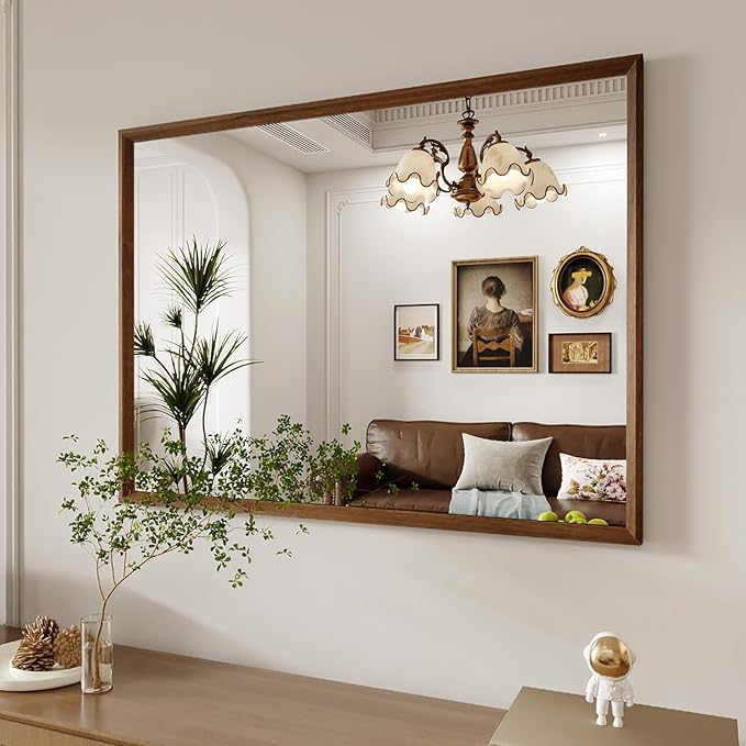 WEER Bathroom Mirror, 40x30 Inch Wall Mirror, Walnut Wood Grain Framed Mirror by WEER