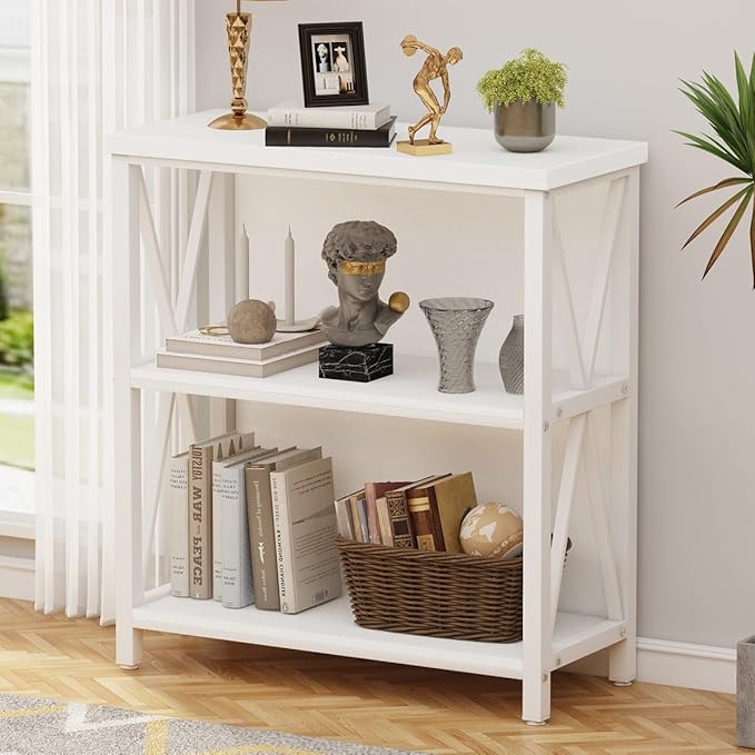 FATORRI Small Bookshelf for Small Space, Short Rustic Low Bookcase, Modern Wood - Image 8