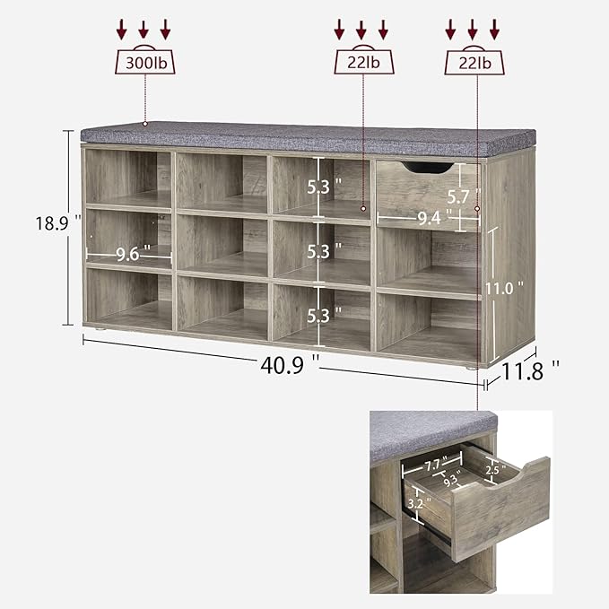 DINZI LVJ Shoe Bench, Entryway Storage Bench - Image 3