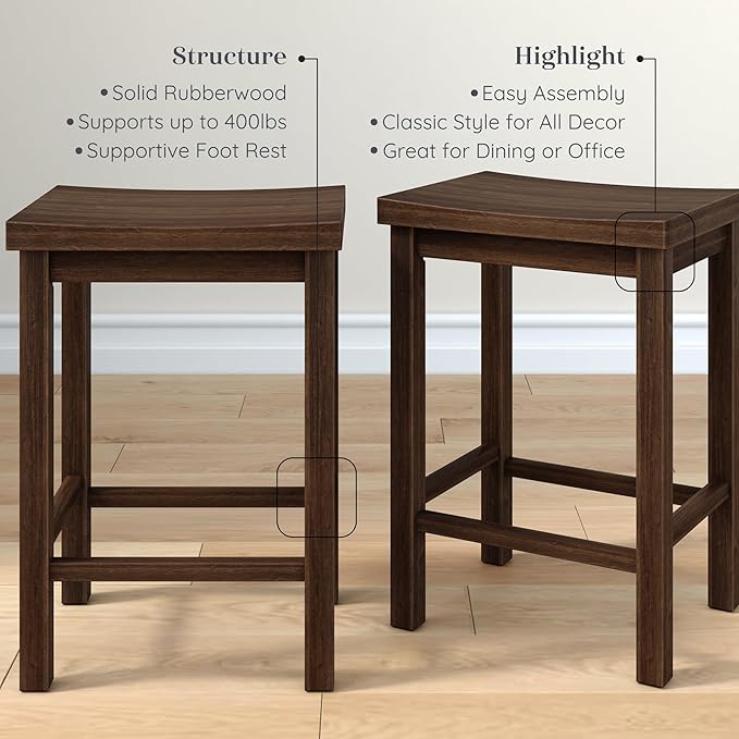 Grain & Grove Smith Collection Set of 2 Solid Wood Counter Height Bar Stools - Image 4