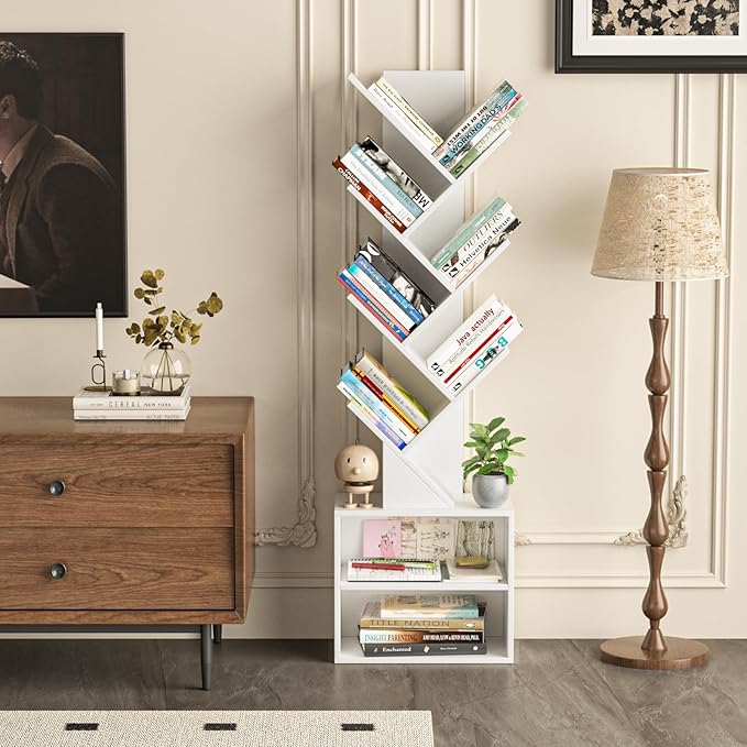 10 Tier Tree Bookshelf, Floor Standing Wood Tall Bookcase - Image 2
