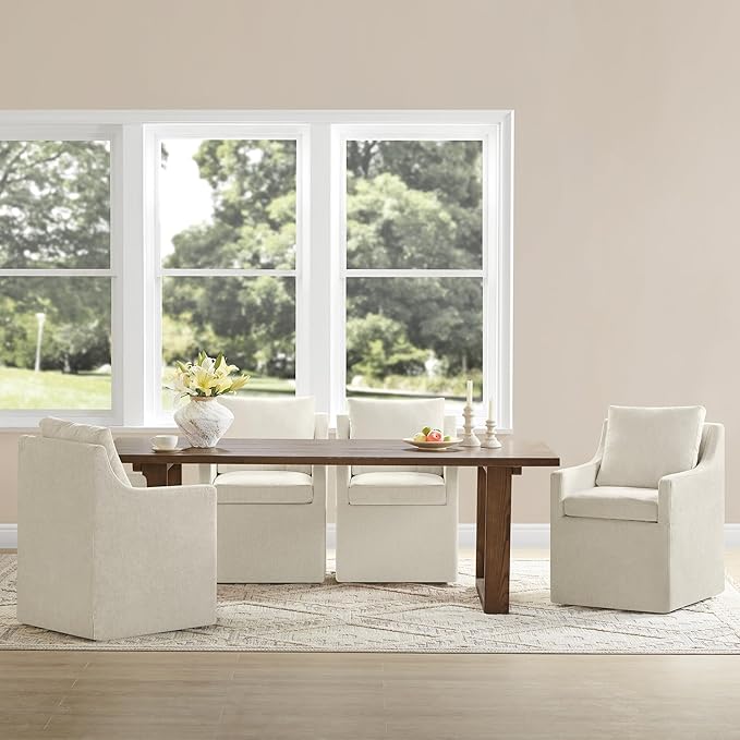 Upholstered Dining Chairs with Casters Washable Cover Side Deskchair with - Image 7