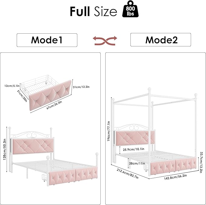 Full Upholstered Canopy Bed Frame - Image 2