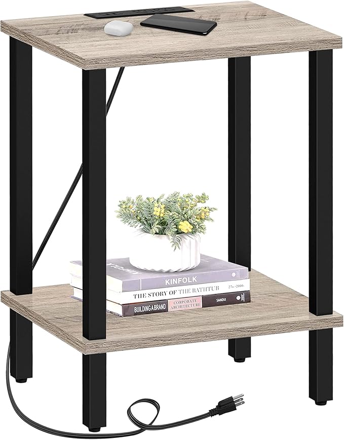 TUTOTAK End Table with Charging Station, Small Side Table with Outlets by WelcometotheTUTOTAKHome