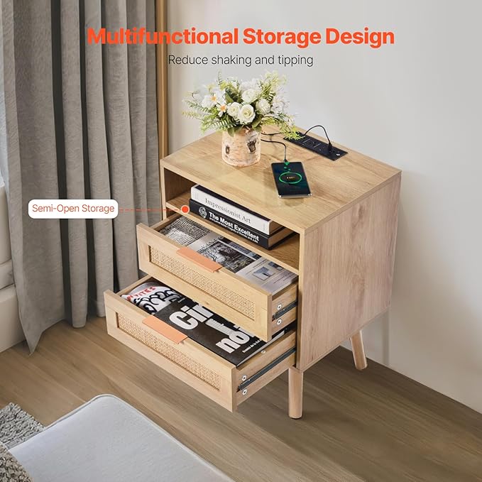 VEVOR Rattan Nightstand, Boho Bedside Table - Image 5