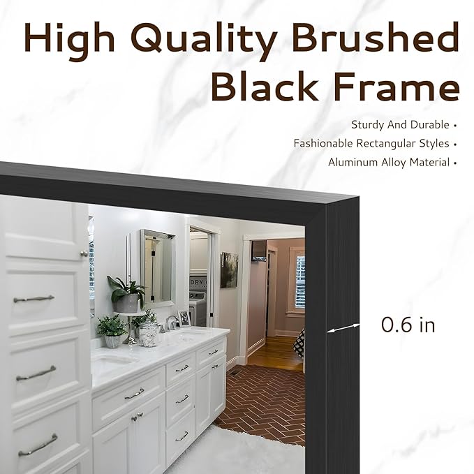 Black Bathroom Mirror 24x36 Inch Rectangular Wall Mirrors Modern Farmhouse - Image 3