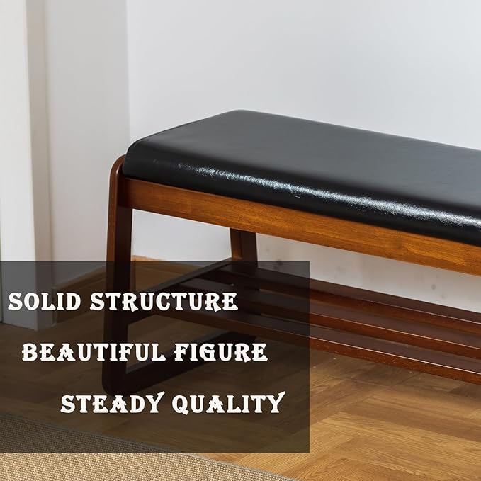 latifolia Solid Wood Bench, Entryway Shoe Bench - Image 3