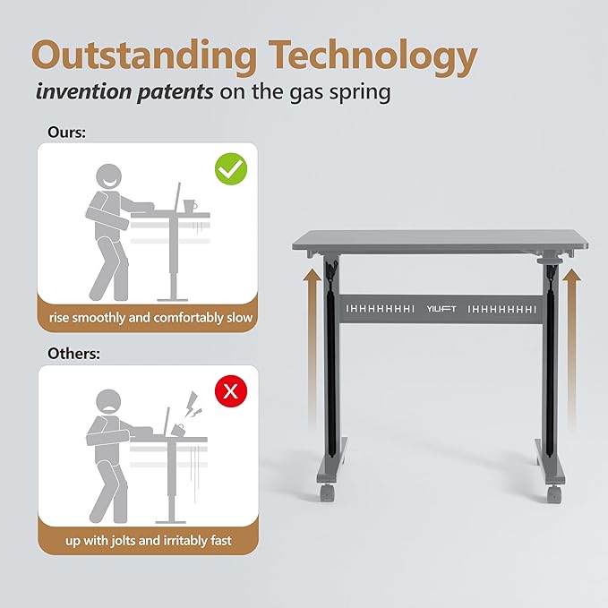 Non-Electric Auto-Lifting Standing Desk, No Knobs or Crank, Rolling and Mobile - Image 4