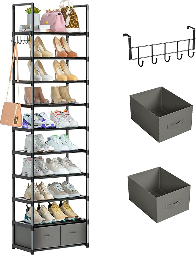 Tall Shoe Rack Narrow 10 Tier Shoes Rack 20 25 Pairs, Shoe Storage Organizer by OYREL