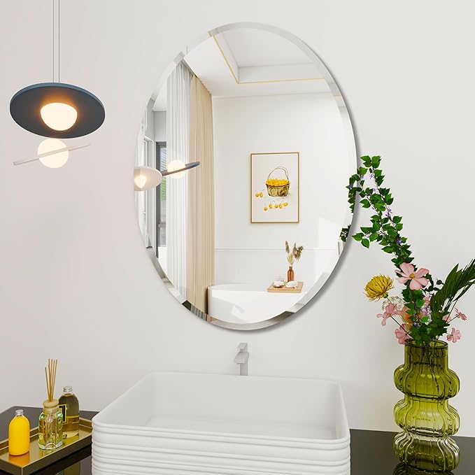 Oval Bathroom Mirror, 22X30 inch Oval Frameless Mirror, Frameless Mirrors by WALLMOUNTEDMIRRORS