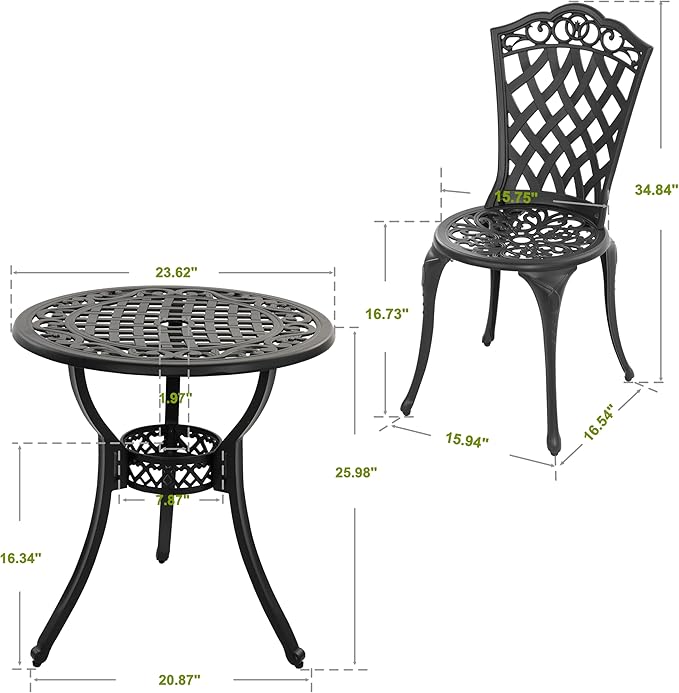 NUU GARDEN 3-Piece Patio Bistro Set Outdoor Cast Aluminum Bistro Table and - Image 5
