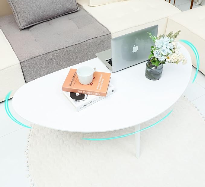 FIRMINANA Mid Century Modern Coffee Table, Large Oval White Coffee Table - Image 5