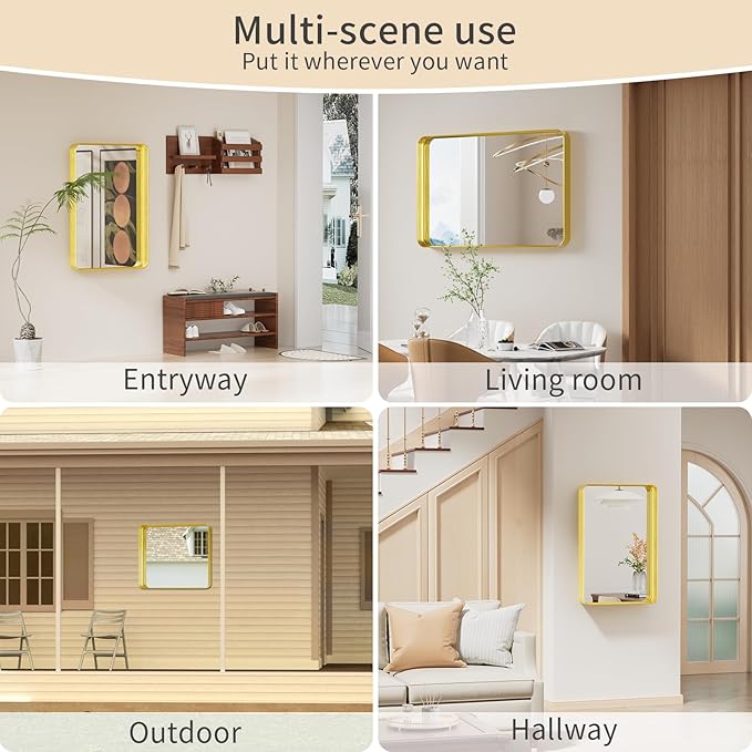 Koonmi Gold Wall Mirror for Bathroom, 24x36 Inch Matte Deep Framed Rounded - Image 8