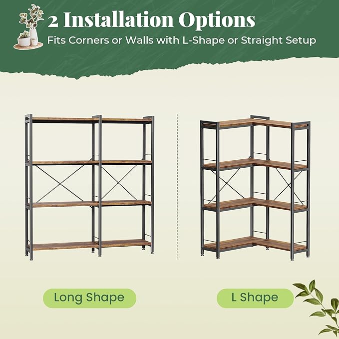 Huuger 4 Tier Bookshelf, L Shaped Corner Bookshelf - Image 6