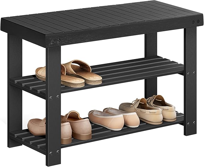 SONGMICS Shoe Rack Bench, 3-Tier Bamboo Shoe Storage Organizer, Entryway Bench by SONGMICSbySONGMICSHOME