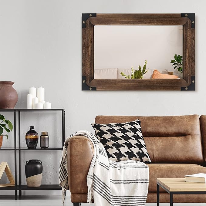 blue page Mirror for Wall, Rustic Wood Mirror - Image 5