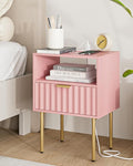 Masupu Nightstand with Charging Station, Mid-Century Modern Bedside Table with by Masupu