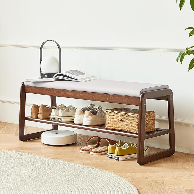 Solid Wood Shoe Bench, 2-Tier Wooden Storage Entryway Bench, Small Entryway - Image 7