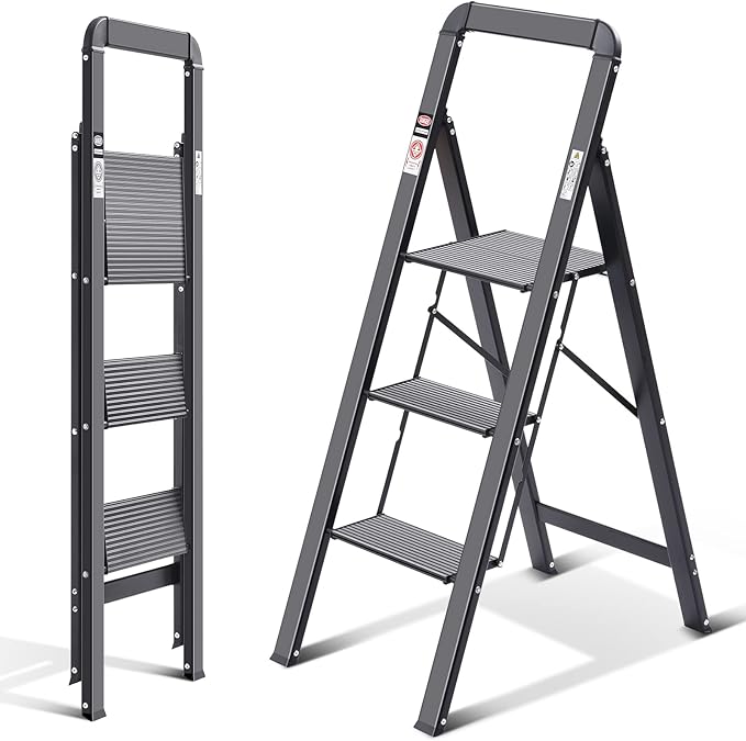 KINGRACK Aluminium 3 Step Ladder, Lightweight Step Stool - Image 8