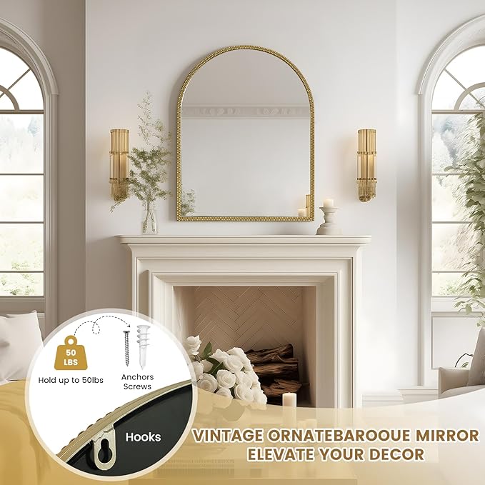 WallBeyond Gold Vintage Mirror for Vanity 28x36 Inch, Living Room - Image 6