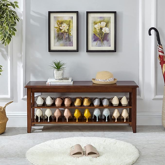 LEILISI Shoe Bench, Solid Wood Shoe Rack Bench Simple Style Shoe Storage Bench - Image 3