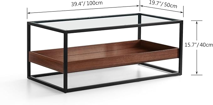 Shrine Glass Coffee Table, Glass and Wood Coffee Table, 39.2" D x 19.5" W x - Image 2