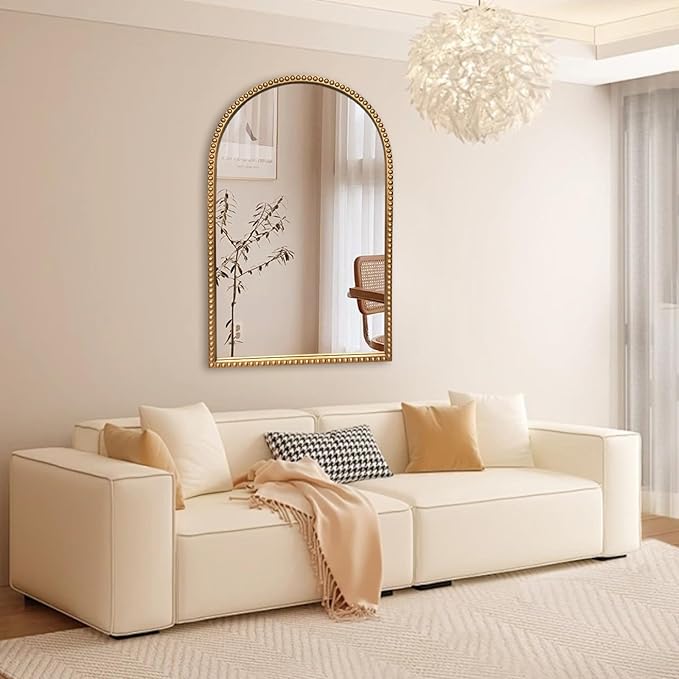 Traditional Wall Mirror Vintage Gold, Arched Vertical Mirrors - Image 9