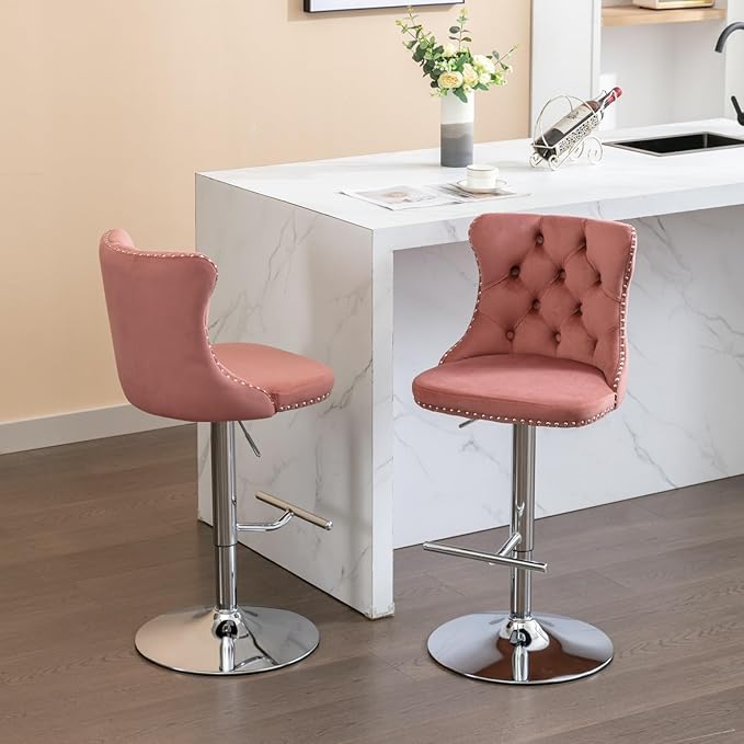 PacknWood Acosure Swivel Velvet Barstools Adjusatble Seat Height from 25-33" - Image 3