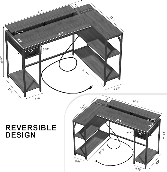 47" L Shaped Computer Desk - Image 3