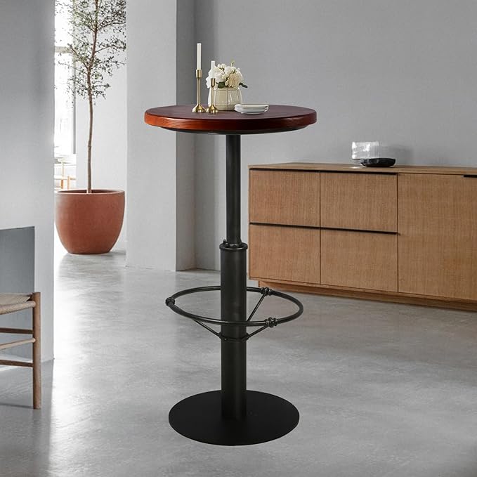 LOKKHAN 42" Tall Rustic Industrial Bar Table-19.68" Dia Round Wooden Top Metal - Image 7
