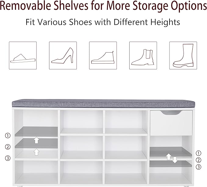 DINZI LVJ Shoe Bench, Entryway Storage Bench - Image 4