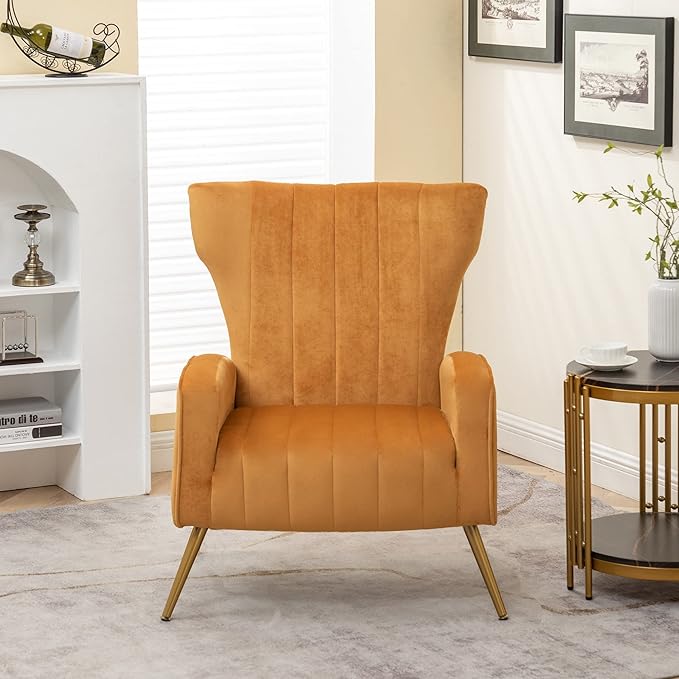 Container Furniture Direct Modern Velvet Accent Chair, Channel Tufted Bedroom by ContainerDirect