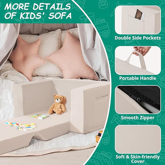 Kids Couch, 2-in-1 Toddler Chair Comfy 1-3 Years, Convertible Kids Chair - Image 4