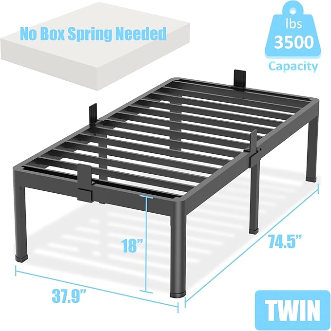 FUIOBYVV Twin Bed Frames with Round Corner Edge Legs 18 inch High 3500 lbs - Image 3