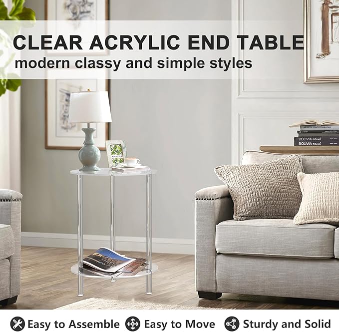Clear Acrylic Round Side Table for Small Spaces, Acrylic Clear - Image 5