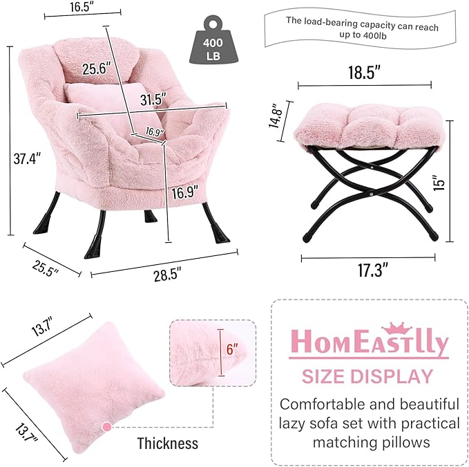 Large Lazy Chair with Ottoman, Accent Reading Chair with a Throw Pillow - Image 3