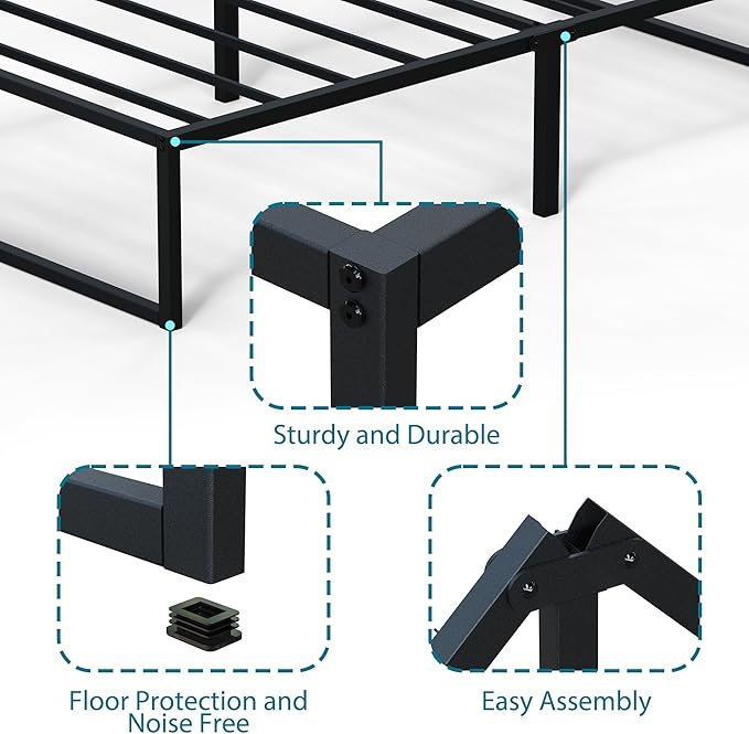 EMODA 14 Inch Narrow Twin Bed Frame 30x75, Heavy Duty Metal Platform No Box - Image 4