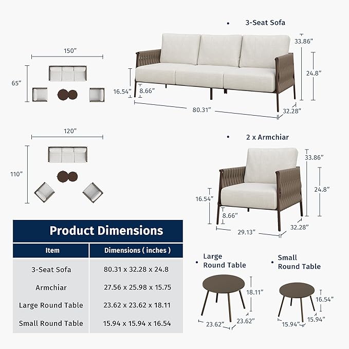 EAST OAK 5-Piece Patio Furniture Set | Life Chatter 5-Seat Outdoor Furniture | - Image 10