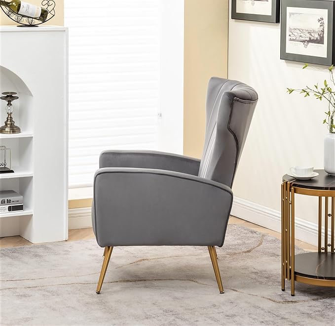 Container Furniture Direct Modern Velvet Accent Chair, Channel Tufted Bedroom - Image 4