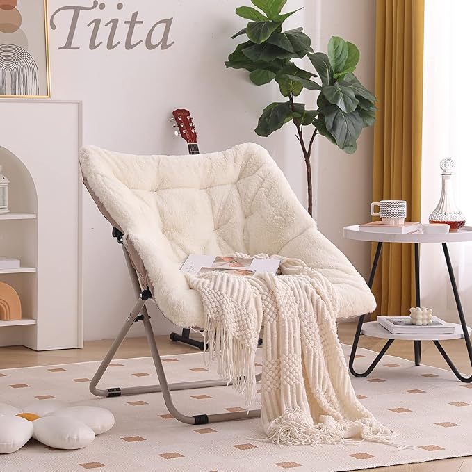 Tiita Comfy Folded Chair, Soft Faux Fur Oversized Folding Accent Chair - Image 5